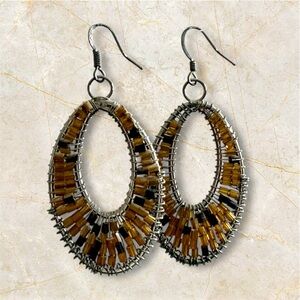 Handcrafted Amber Bead Hoop Earrings - Women Jewelry turtleneck shell coloring